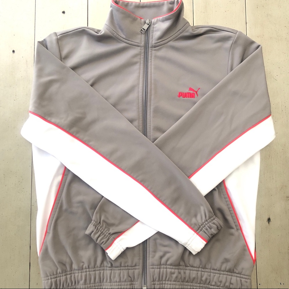 Puma Track Jacket Grey Zip Up Size Med
